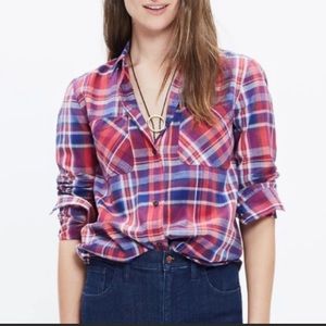 Madewell Ex-Boyfriend Plaid Button Front Blouse